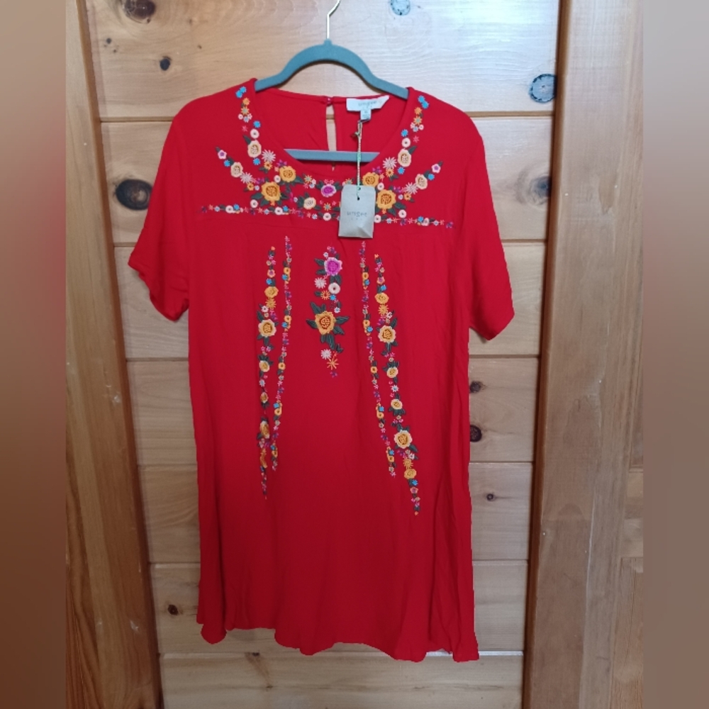 Umgee Red Embellished Tunic Dress